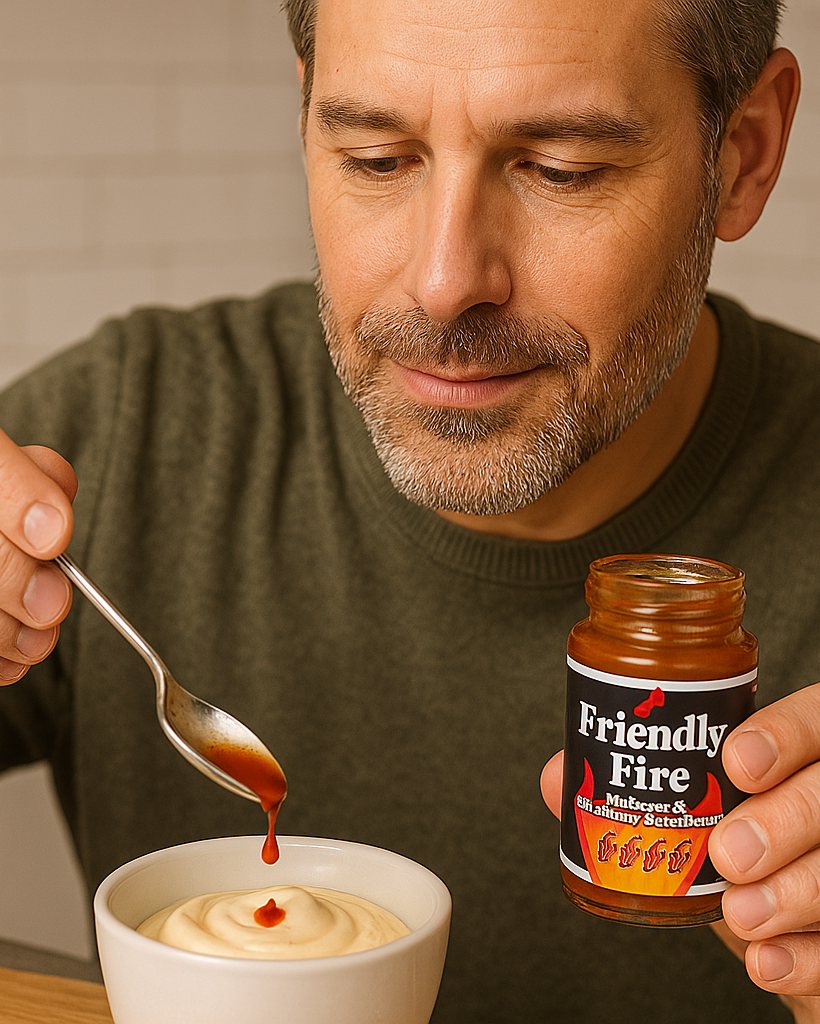 Chili mayo or ketchup with Friendly Fire hot sauce