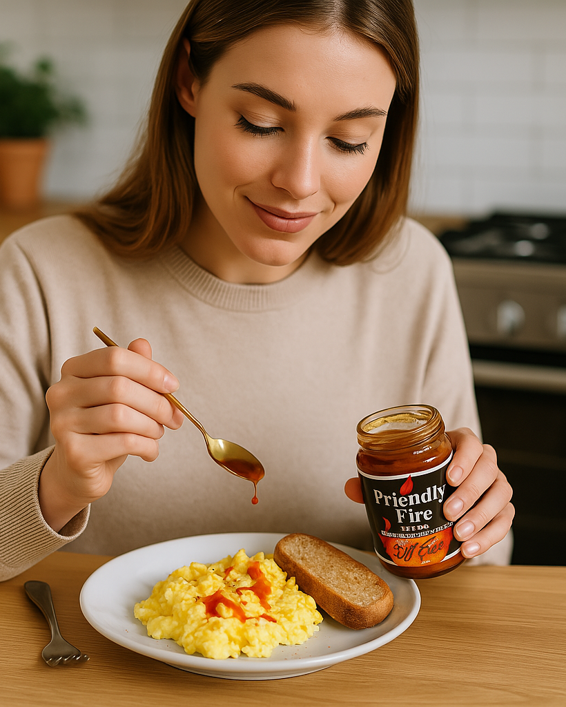A hot breakfast with Friendly Fire hot sauce