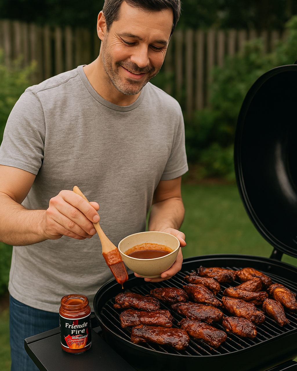 Barbecue glaze with extra heat from Friendly Fire hot sauce
